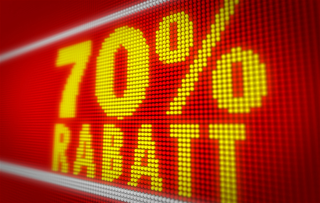 Verkauf (sale in german) 70% title on big LED display. Promotional message 3d illustration.