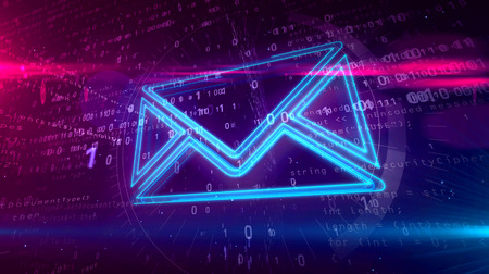 E-mail communications in cyberspace with envelope symbol on digital background. Digital message icon...