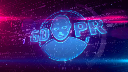 GDPR - general data protection regulation law on digital background. Human face symbol as privacy security in european union 3D illustration.の写真素材