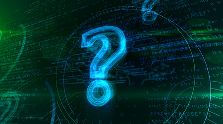 Question mark sign on cyber background. Internet searching, digital knowledge, FAQ and computer education abstract concept 3d illustration.の写真素材