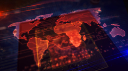 Cyber security concept with world map hologram over cpu in background. Concept of globalization,...