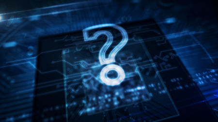 Question mark sign on cyber background. Internet searching, digital knowledge, FAQ and computer education abstract concept 3d illustration.の写真素材