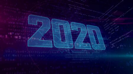2020 Year of innovation hologram intro on dynamic digital background. Modern and futuristic concept...