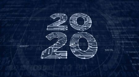2020 year number project creating. Abstract concept 3d illustration. Drawing digital scheme line of futuristic idea.の写真素材