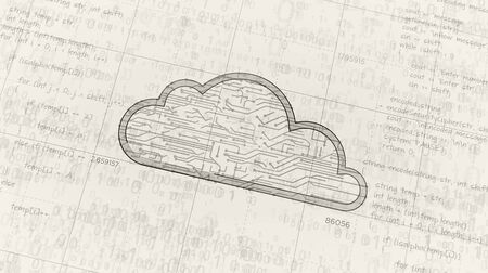 Cyber cloud symbol project creating. Abstract concept of data storage, database, computing, servers,...