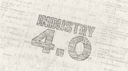 Industry 4.0 sign project creating. Abstract concept of innovation, cyber technology, business, automate factory and robotic production 3d illustration. Drawing digital scheme of futuristic idea.の写真素材