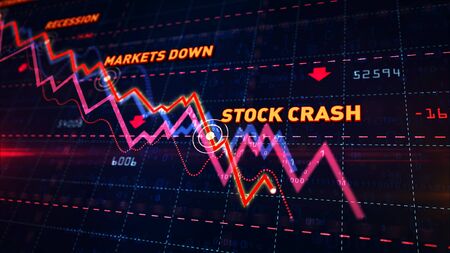 Stock markets down chart on grid background. Abstract concept of financial stagnation, recession, crisis, business crash and economic collapse. Downward trend 3d illustration.の写真素材