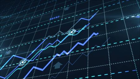 Growth up stock markets chart 3d illustration. Success, rising business and financial graph, economy...