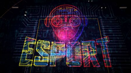 Esport cyber games with gamer symbol project creating. Abstract concept of tournament, play, video gaming and digital sport 3d illustration. Drawing digital scheme of futuristic idea.の写真素材