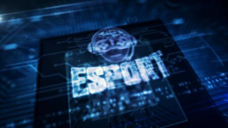 Esport cyber games with gamer symbol glowing hologram over working cpu in background. Modern and...