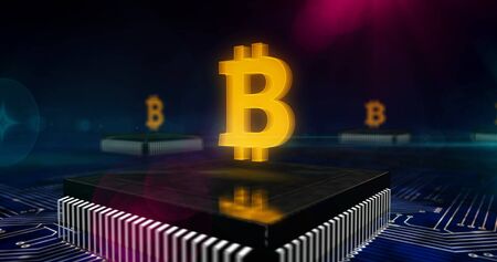 Bitcoin mining, cryptocurrency, virtual money and blockchain tachnology. Digital currency abstract...