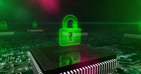 Cyber security abstract concept with padlock symbol. Digital safety, computer protection technology....