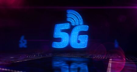 5G mobile phone communication network symbol. Global connection, IOT, digital networking technology...