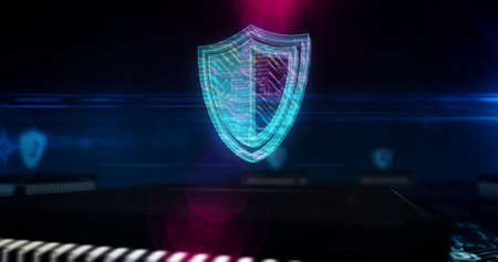 Cyber security. Digital shield, firewall and computer protection technology. Futuristic concept 3D...