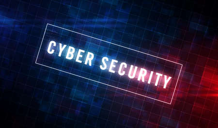 Cyber security, digital computer protection, safety technology and firewall futuristic concept. Abstract 3d rendering illustration. Virtual text in cyberspace.の写真素材
