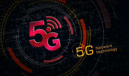5G mobile communication technology and internet of things metal symbols. Abstract concept 3d rendering illustration.の写真素材