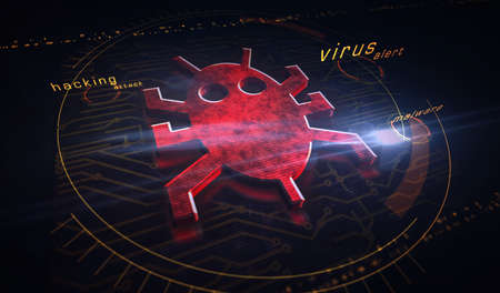 Computer virus attack, cyber security, malware, crime, spying software technology with digital worm icon. Abstract symbol concept 3d rendering illustration.の写真素材