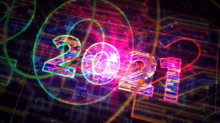 2021 year number project creating. Abstract concept 3d illustration. Drawing digital scheme line.