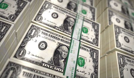 Dollar money pack 3d illustration. One USD banknote bundle stacks. Concept of finance, cash, economy...