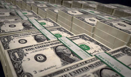 Dollar money pack 3d illustration. One USD banknote bundle stacks. Concept of finance, cash, economy...