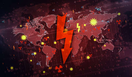 Green energy production symbols on digital globe 3d illustration. Abstract concept background of...