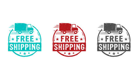 Free shipping stamp icons in few color versions. Gratis delivery, service and package transport concept 3D rendering illustration.の写真素材