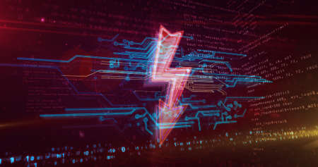Energy symbol, lightning, electric power technology and flash icon concept. Futuristic abstract 3d rendering illustration.の写真素材