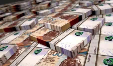 Hong Kong Dollar money pack 3d illustration. 500 HKD banknote bundle stacks. Concept of finance,...