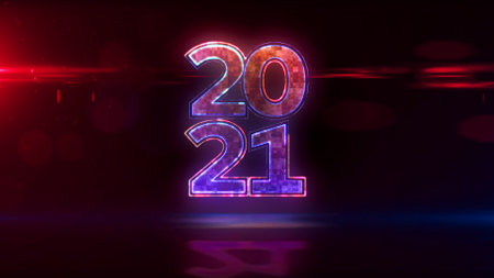 2021 year new digital design concept. Futuristic abstract 3d rendering illustration. Cyber space style.の写真素材