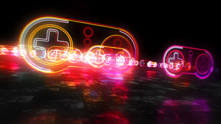 Gaming pad symbol, esport, video controller, 5g game and cyber sport. Futuristic abstract concept 3d...