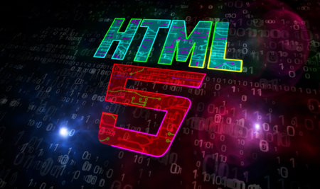 HTML5 development symbol, web programming language icon, internet technology and www network coding concept. 3d rendering illustration.の写真素材
