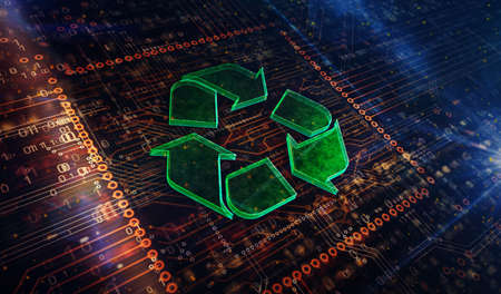 Recycling symbol, environment, ecology, reduce e-waste, green technology and industry icon. Abstract 3d symbol concept rendering illustration.の写真素材