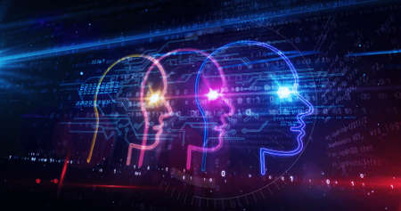 Social scoring concept with face symbol, people scoring, rating technology, credit system, citizen score and privacy icon. Futuristic abstract 3d rendering illustration.の写真素材