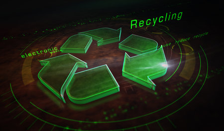 Recycling symbol, environment, ecology, reduce e-waste, green technology and industry icon. Abstract symbol concept 3d rendering illustration.の写真素材