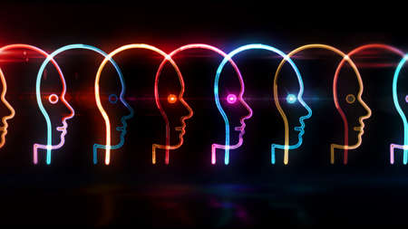 Social scoring concept with face symbol, people scoring, rating technology, credit system, citizen score and privacy icon. Futuristic abstract 3d rendering illustration.の写真素材