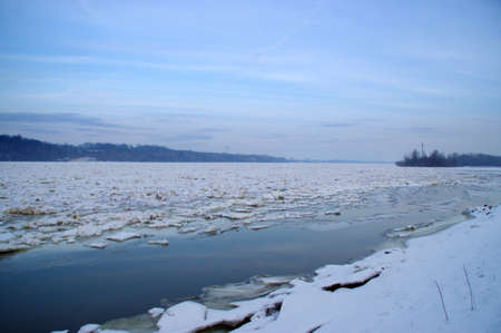 Ice floe on river Vistula. Winter seasonの写真素材