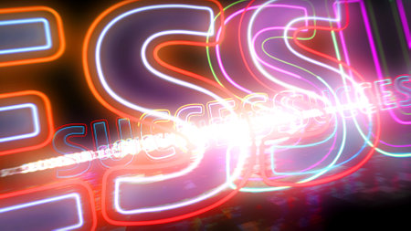 Success concept, successful, business and opportunity. Glowing text. Futuristic concept 3d rendering illustration.の写真素材