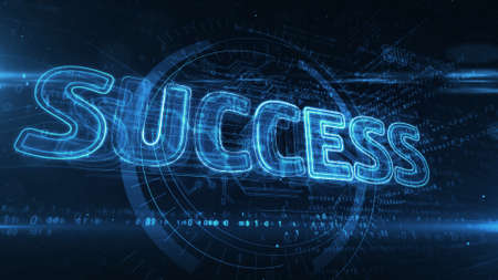 Success concept, successful, business and opportunity. Glowing text. Futuristic concept 3d rendering...