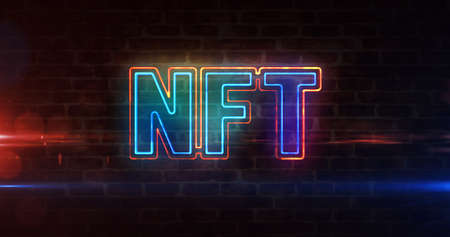 NFT  art sign, non fungible token of unique collectibles, blockchain and digital artwork selling technology concept symbol. Futuristic abstract concept 3d rendering illustration.の写真素材