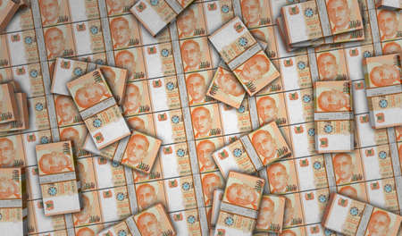Singapore Dollar money pack 3d illustration. SGD banknote bundle stacks. Concept of finance, cash,...