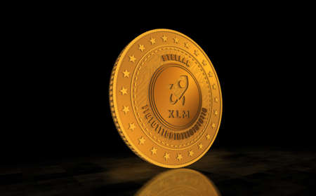 Stellar XLM cryptocurrency symbol gold coin on green screen background. Abstract concept 3d...