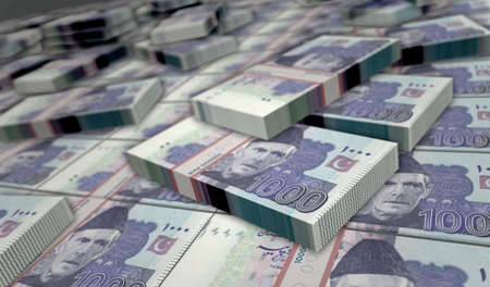 Pakistani rupee money pack 3d illustration. PKR banknote bundle stacks. Concept of finance, cash,...