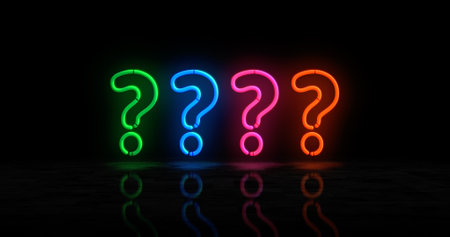 Question mark neon symbol. Light color bulbs with quiz sign. Abstract concept 3d illustration.