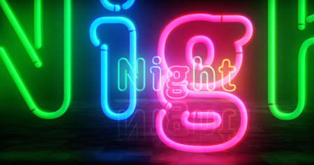 Night neon symbol. Light color bulbs. Abstract concept 3d illustration.の写真素材