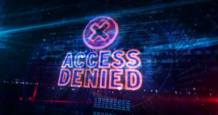 Access Denied neon sign concept, cyber security and computer system protection. Glowing text. Futuristic 3d rendering illustration.の写真素材
