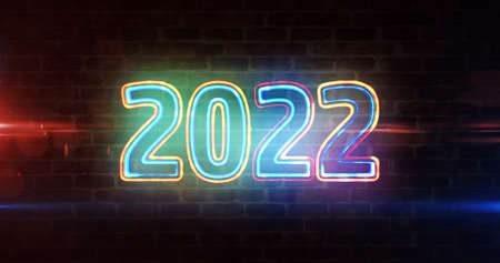 2022 year new digital design concept. Futuristic abstract 3d rendering illustration. Cyber space style.の写真素材