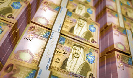 Jordan Dinar money pack 3d illustration. JOD banknote bundle stacks. Concept of finance, cash, economy crisis, business success, recession, bank, tax and debt.の写真素材