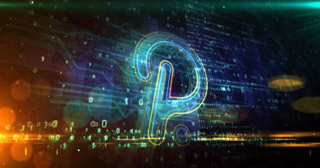 Polkadot neon sign concept, Polka dot cryptocurrency token, blockchain currency, fintech and...