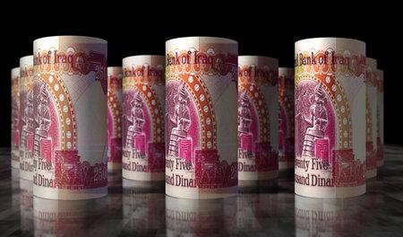 Iraq Dinar money pack 3d illustration. IQD banknote bundle stacks. Concept of finance, cash, economy...