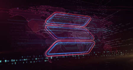 Solana neon sign concept, SOL cryptocurrency token, blockchain currency, fintech and business...